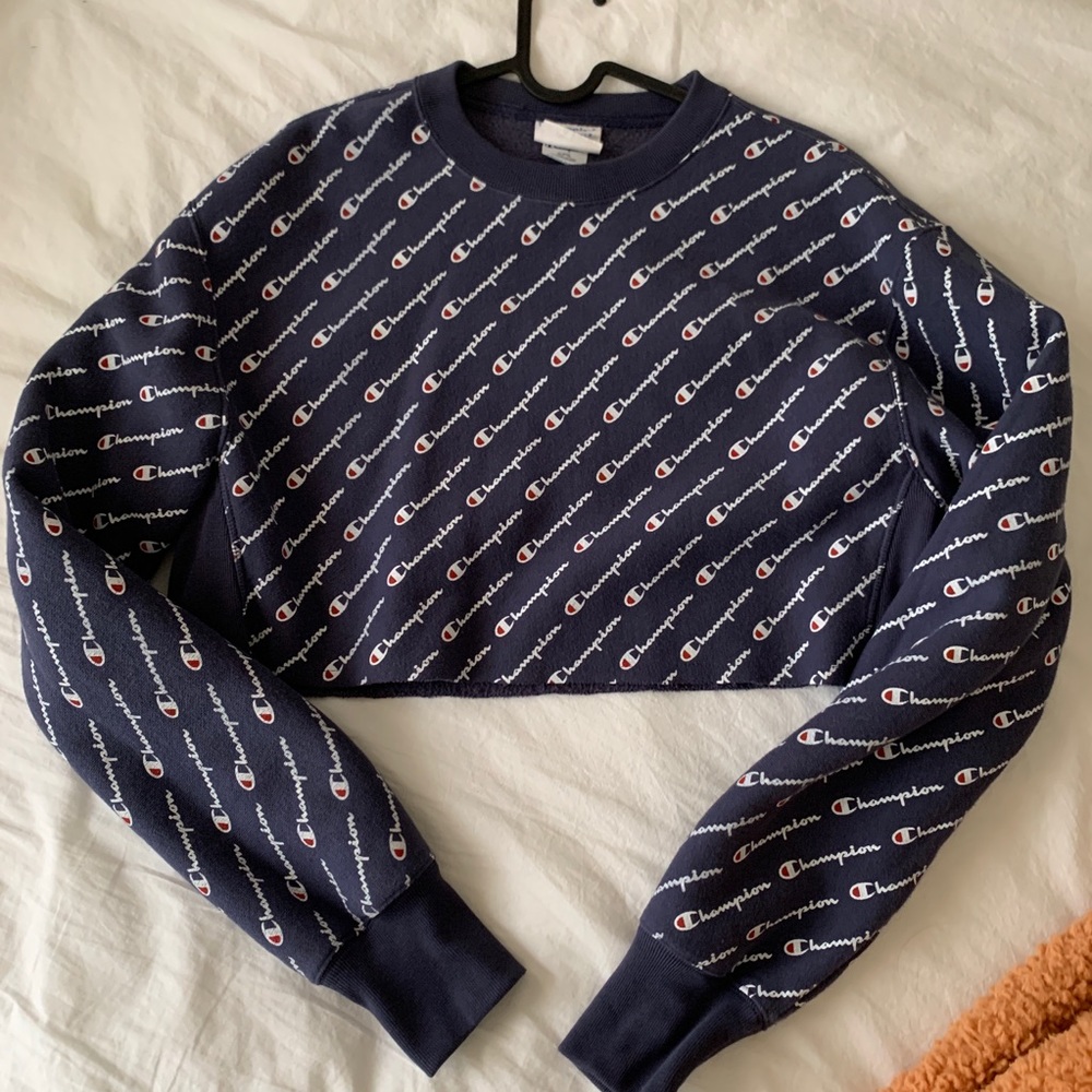 champion cropped logo sweater